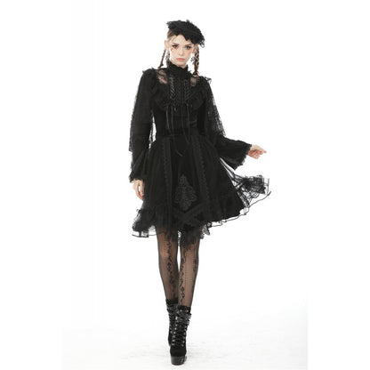 Back view of the Dark in Love Melisandre velvet mesh skirt, emphasizing its flattering fit and comfortable elasticated waistband.