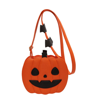 2023 Halloween Bags - Charming Funny Pumpkin Cartoon Shoulder Crossbody Bag featuring a delightful smiley pumpkin design with bat embellishments, a perfect blend of fun and luxury for Halloween.