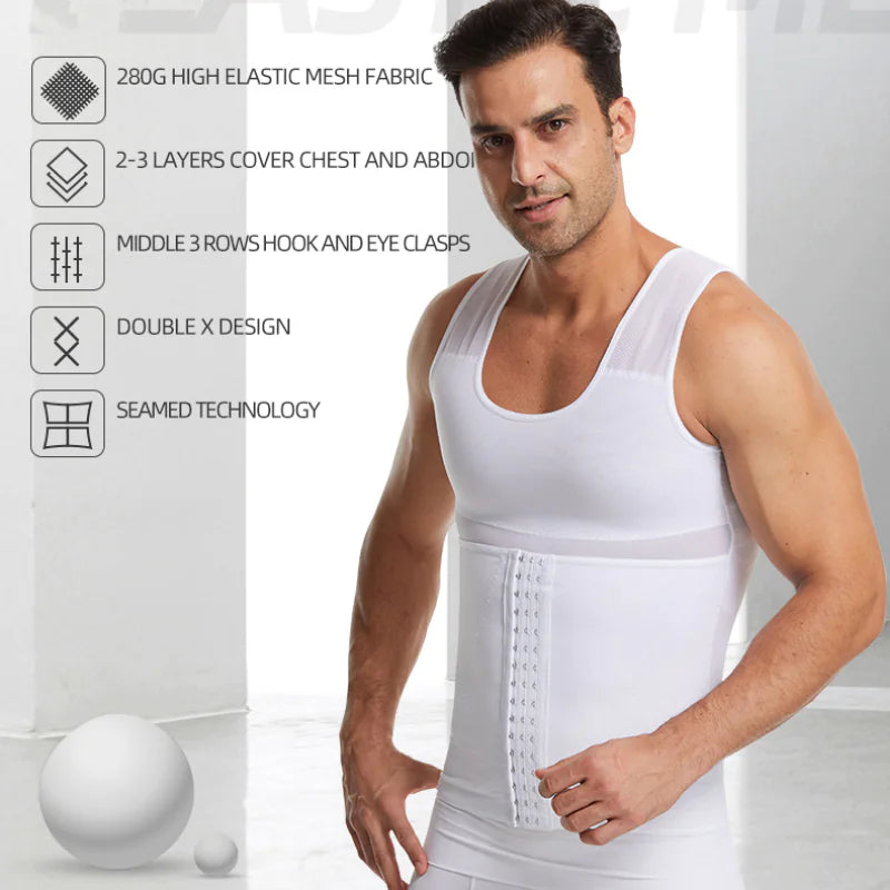 Men's Compression Shirt Slimming Body Shaper Vest offering sleek aesthetics and support, perfect for athletic enthusiasts.
