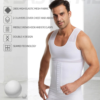 Men's Compression Shirt Slimming Body Shaper Vest offering sleek aesthetics and support, perfect for athletic enthusiasts.