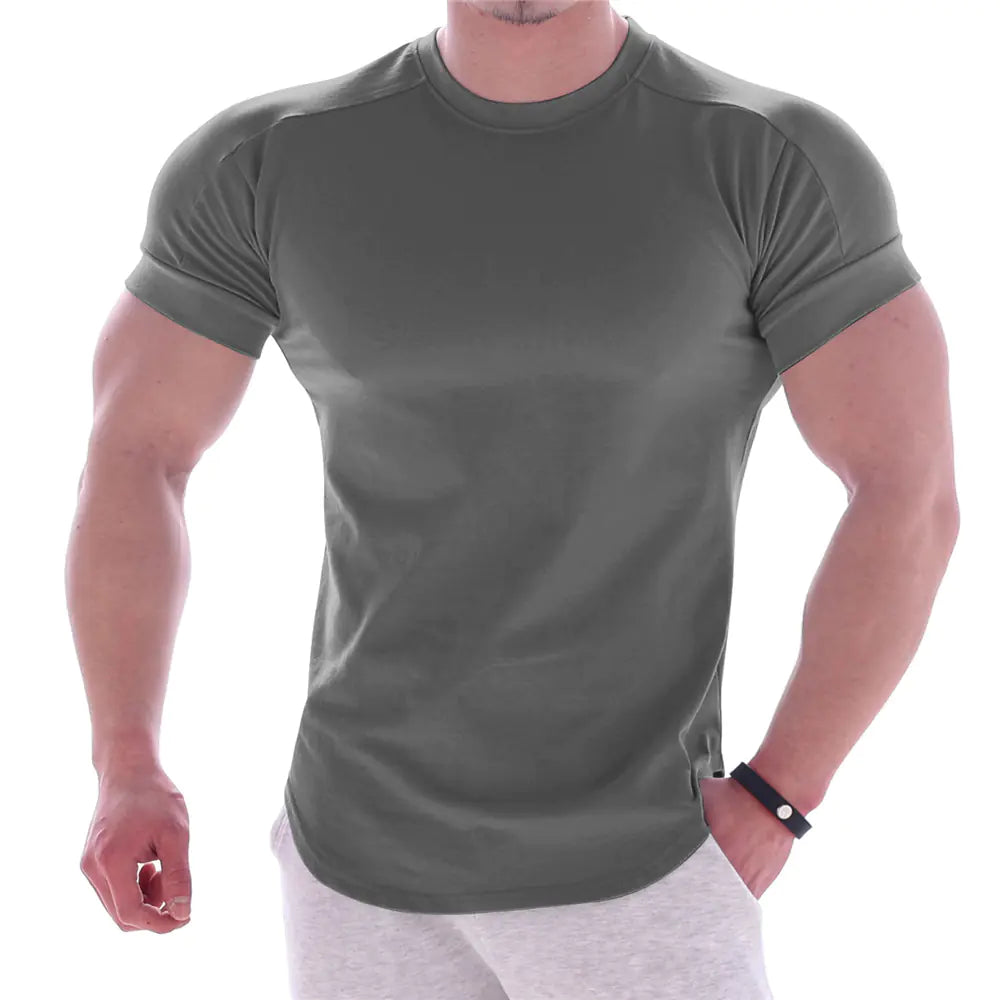 Men's luxurious athletic compression T-shirt in dark grey, made from quick-dry milk silk perfect for enhancing comfort during workouts.