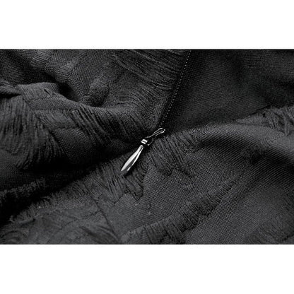 Flared skirt of the Dark in Love Mortalis dress showcasing the asymmetric spiderweb lace hem detail.