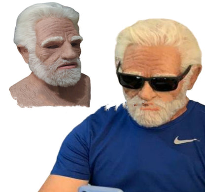 Old White Mask Bald Old Latex Headgear featuring a sophisticated older man with a white beard, enhancing any costume with a whimsical touch.