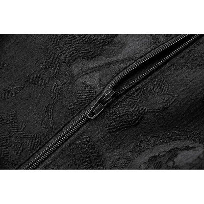 Elegant Dark in Love Seraphina Black Ruched Lace Blouse featuring structured puff sleeves and intricate lace detailing, perfect for gothic evening events.