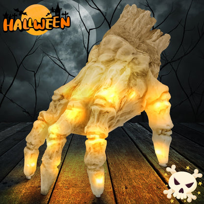 Halloween Electric Luminous Crawling Hand Animated Decoration featuring glowing lights and realistic design, perfect for spooky ambience.