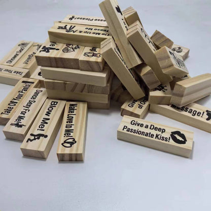 Couples' Sexy Jenga Game - Intimate Challenges for Romantic Adventure featuring premium wooden blocks with flirty dares and seductive prompts for enhancing intimacy and passion.