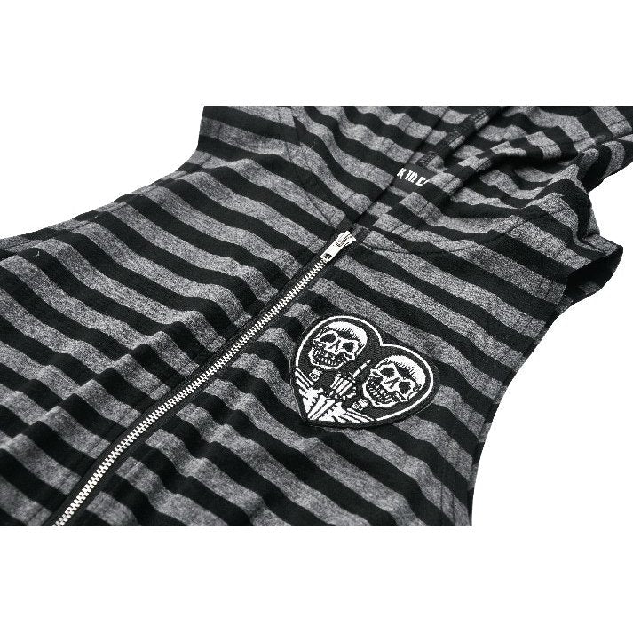 Detail shot of the front zipper and hood features of the Dark In Love Cat Ear Hoodie Dress, illustrating its functional design and edgy style.