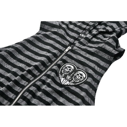 Detail shot of the front zipper and hood features of the Dark In Love Cat Ear Hoodie Dress, illustrating its functional design and edgy style.