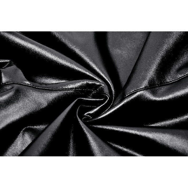 Isadora Faux Leather Spliced Leggings featuring elegant thigh panels and luxurious 3D knee detailing by Dark in Love, showcased on a stylish model.