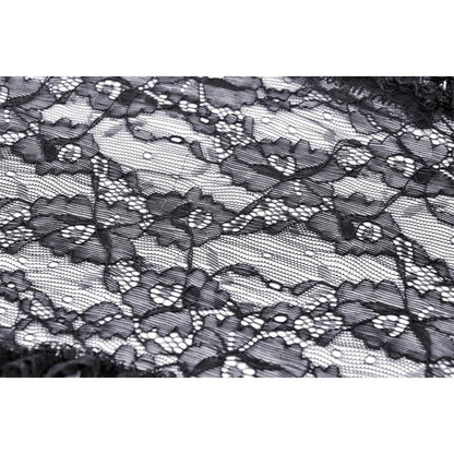 Elegant open front Dark in Love Belladonna Lace Shrug with flowing bell sleeves, adding a romantic layering touch to a gothic or fantasy-inspired outfit.