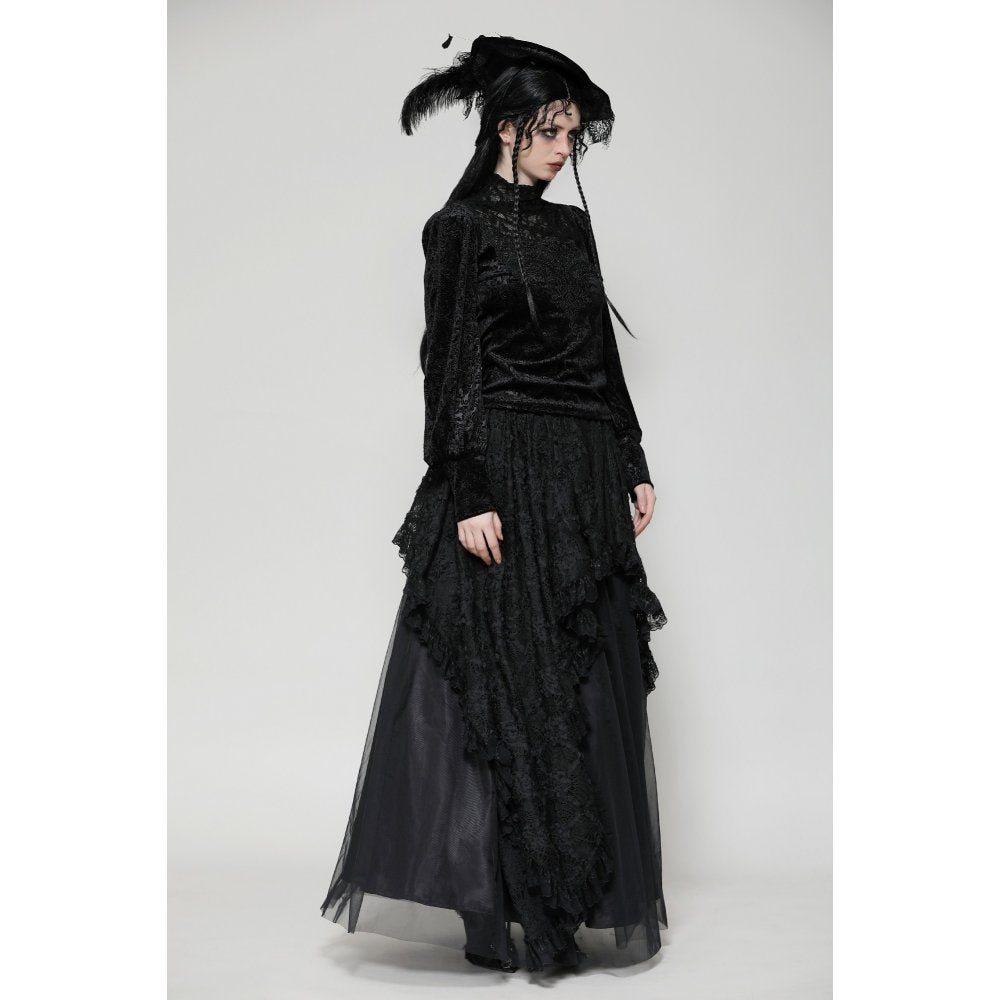 The Dark In Love Cyra Gothic Top with dramatic bell sleeves, perfect for an elegant gothic look.