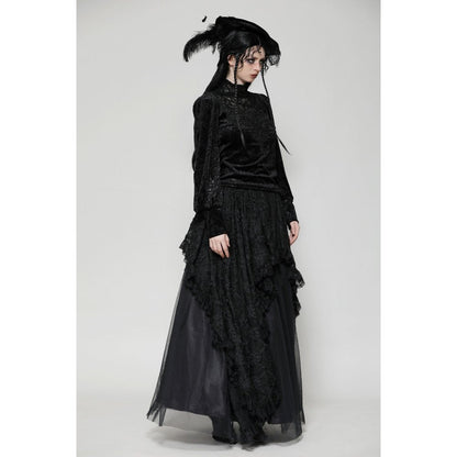 The Dark In Love Cyra Gothic Top with dramatic bell sleeves, perfect for an elegant gothic look.