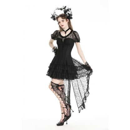 Elegant Dark in Love Merida Lace Tail Dress featuring delicate velvet ribbon ties and intricate lace details.