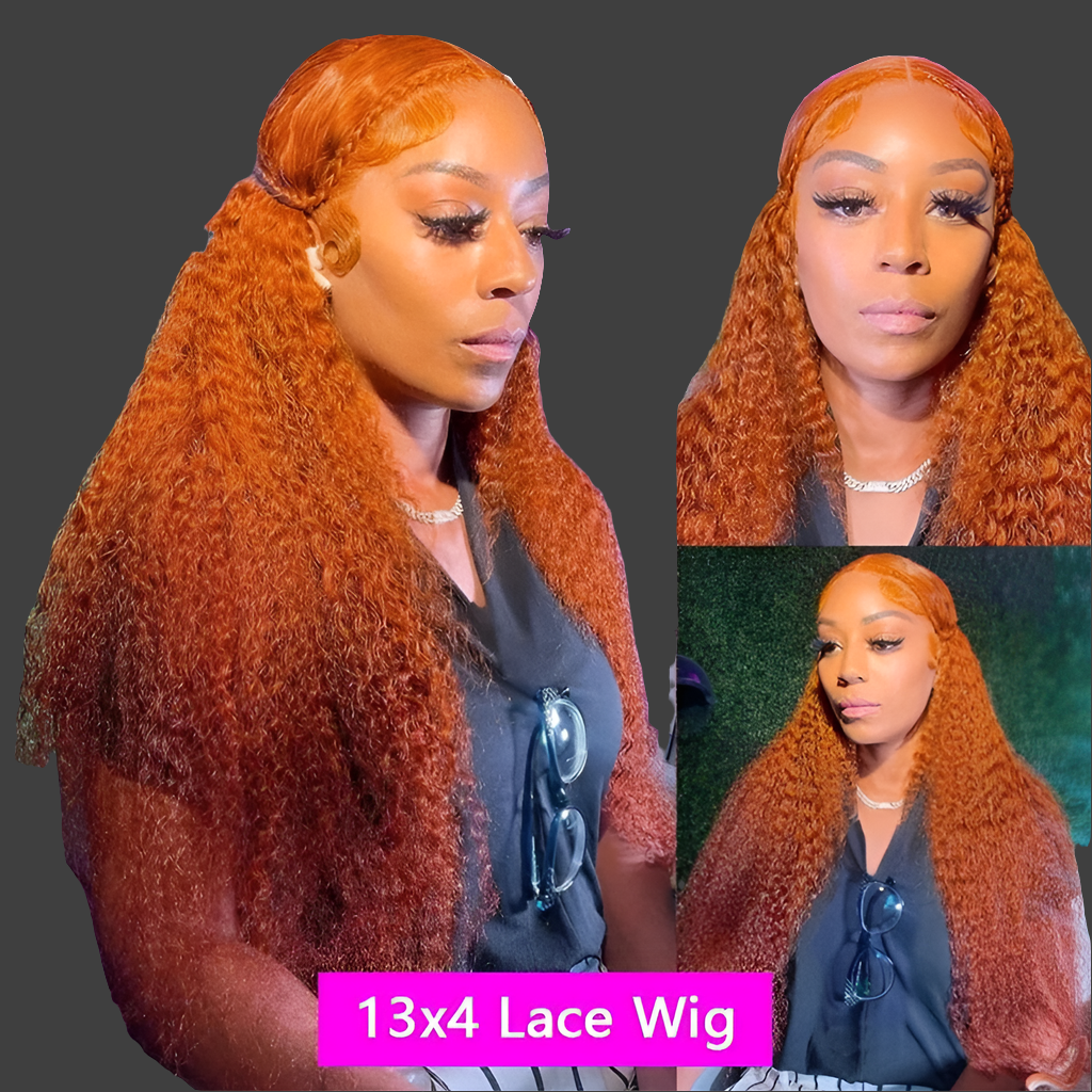Showcase of the Orange Ginger Deep Wave Wig's beautiful curls and rich colour, perfect for enhancing your luxurious hairstyle.