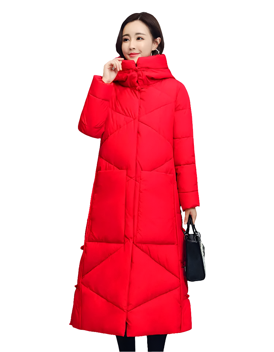 Luxurious women's thick cotton padded hooded jacket, designed for winter with exquisite windproof features, showcased in elegant casual style.