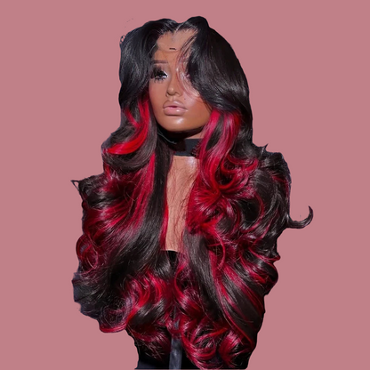 Chic representation of the wavy texture and ombre effect of the high temperature synthetic hair wig in honey blonde.