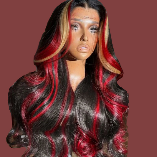 Close-up view of the Honey Blonde Ombre Lace Front Wig showcasing fine light brown lace detailing, high temperature fibre material, perfect for a stylish and sophisticated look.