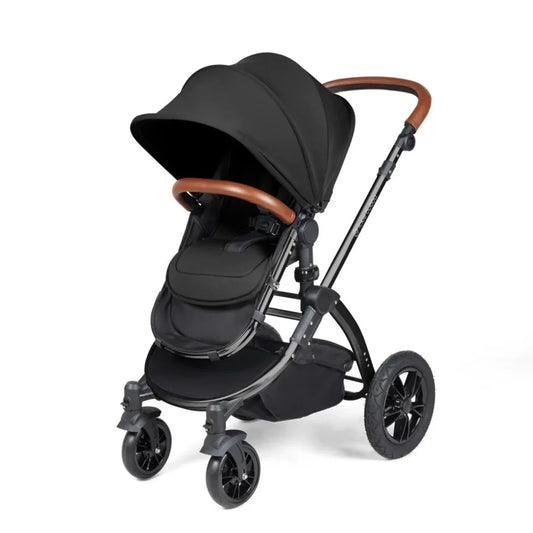 Ickle Bubba Stomp Luxe Travel System with i-Size Stratus Car Seat & ISOFIX Base 12 pcs - Black & Midnight & Tan