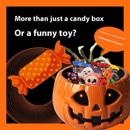 Children's Creative Electric Halloween Pumpkin Lamp Candy Bowl adorned with a playful pumpkin and treats, designed to elevate your Halloween experience.