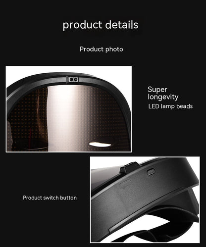 Product details of the LED Halloween mask highlighting super longevity LED lamp beads, combining advanced technology with luxury design for standout party attire.