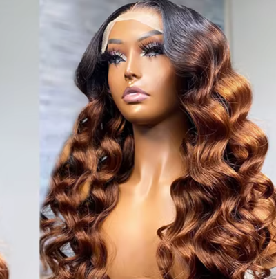 Luxury Ombre Blonde Deep Water Wave Human Hair Wig showcasing its natural-looking pre-plucked HD lace frontal.