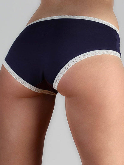 Stylish green organic cotton hipster briefs designed for comfort with delicate lace trim, ideal for modern women.