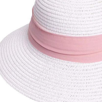HelloBaby Baby Girl Straw Ribbon Hat - White