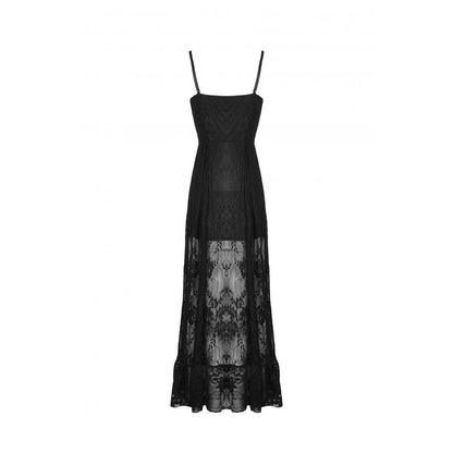 Model showcasing the Dark In Love black lace Drusilla maxi dress in a stylish pose, highlighting its flattering silhouette and beautiful lace fabric for evening wear.