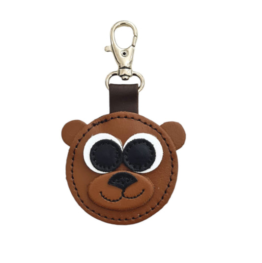 Exquisite Handmade Brown Bear Leather Bag Charm featuring unique craftsmanship, measuring 55 x 70 mm, perfect for adding a luxurious touch to bags.