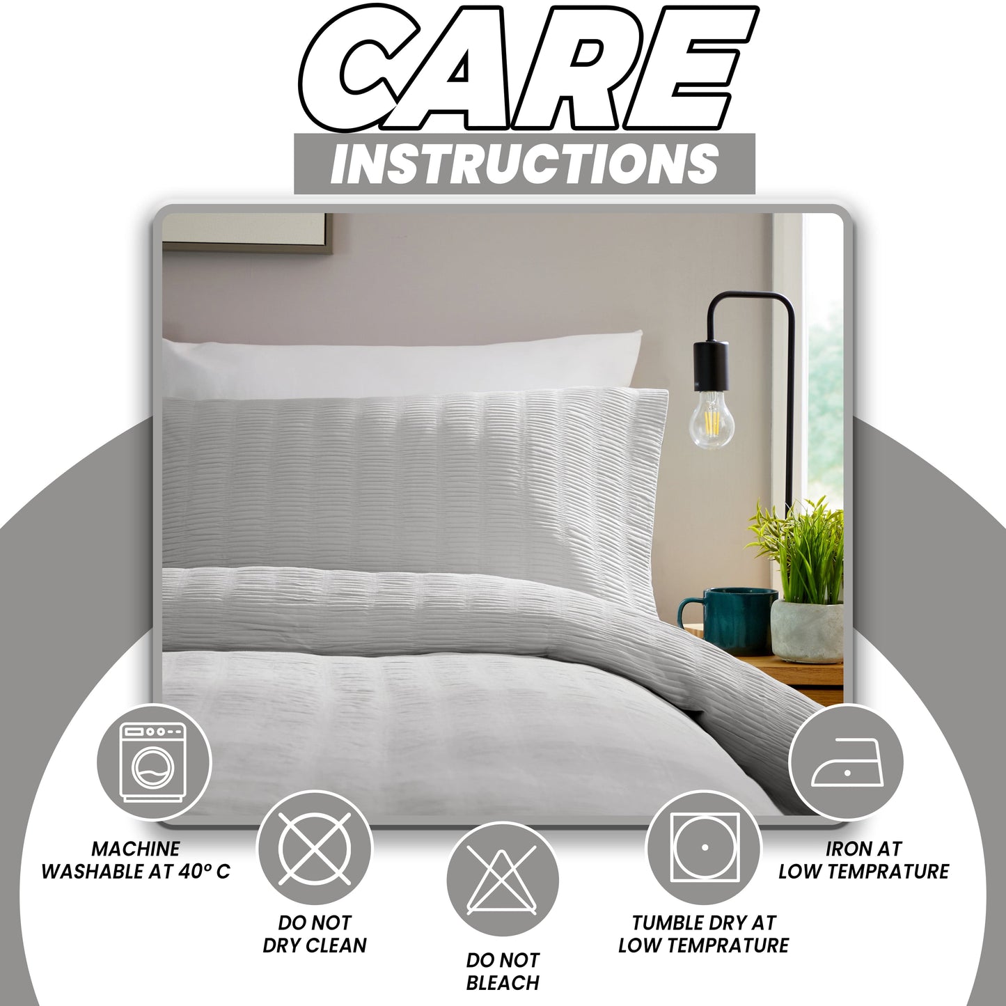 Easy-care Belgravia Grey Duvet Cover Set neatly folded, emphasizing its machine washable convenience and durable construction, ideal for stylish yet practical bedrooms.