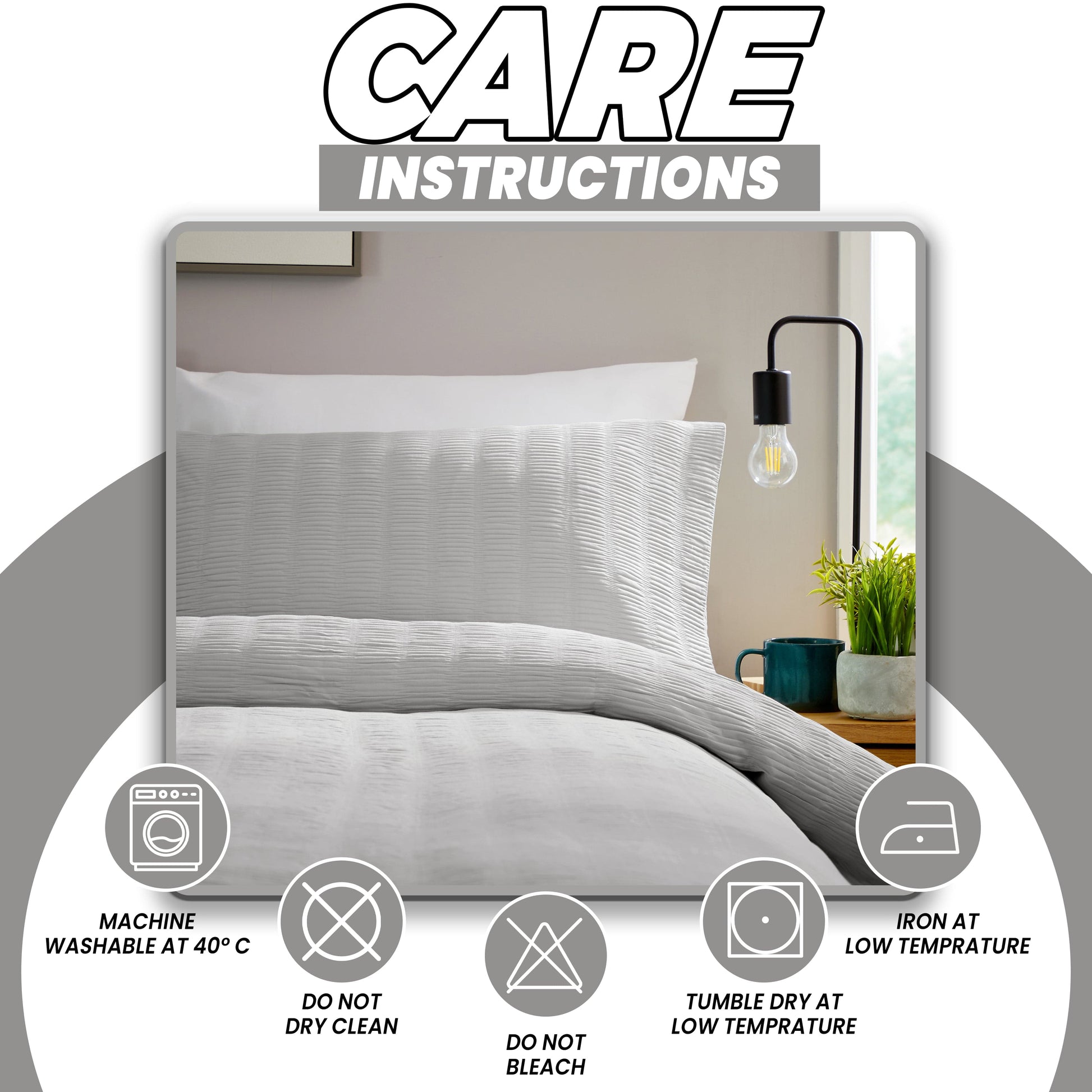 Easy-care Belgravia Grey Duvet Cover Set neatly folded, emphasizing its machine washable convenience and durable construction, ideal for stylish yet practical bedrooms.