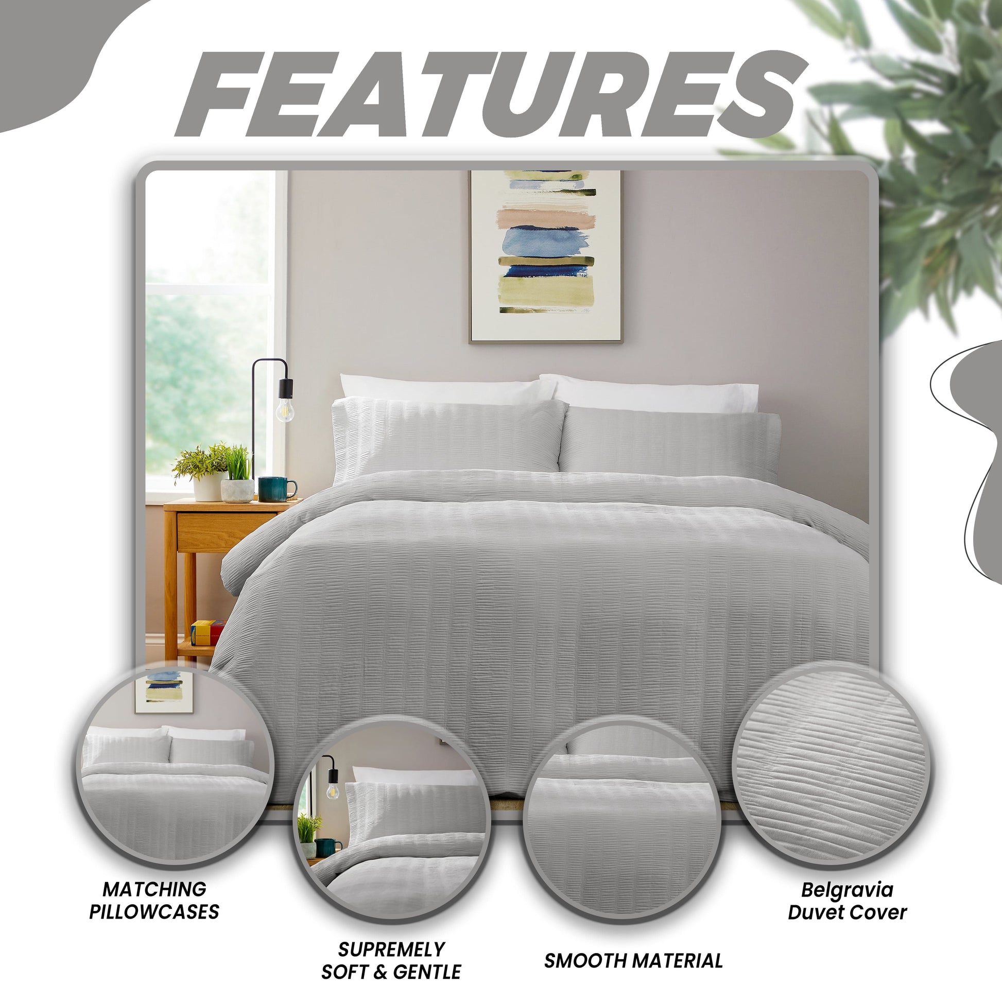 Close-up view of the ultra-soft microfibre fabric of the Belgravia Grey Duvet Cover Set, highlighting its luxurious texture and breathable quality for optimal comfort.