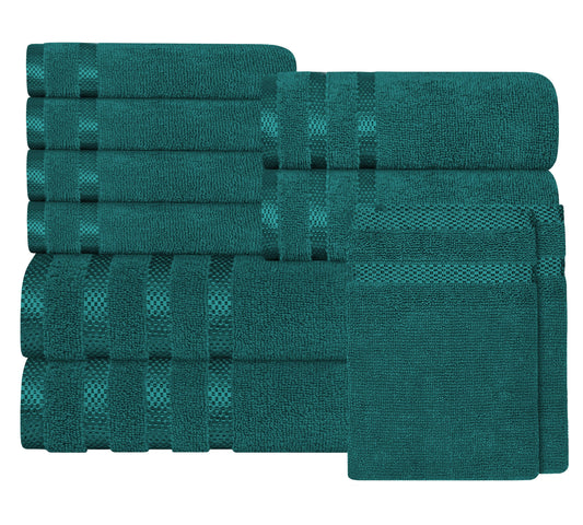 Luxurious Belmont Jade Green Stripe Bath Towels displayed elegantly, highlighting soft texture and absorbent quality in a stylish bathroom setting.