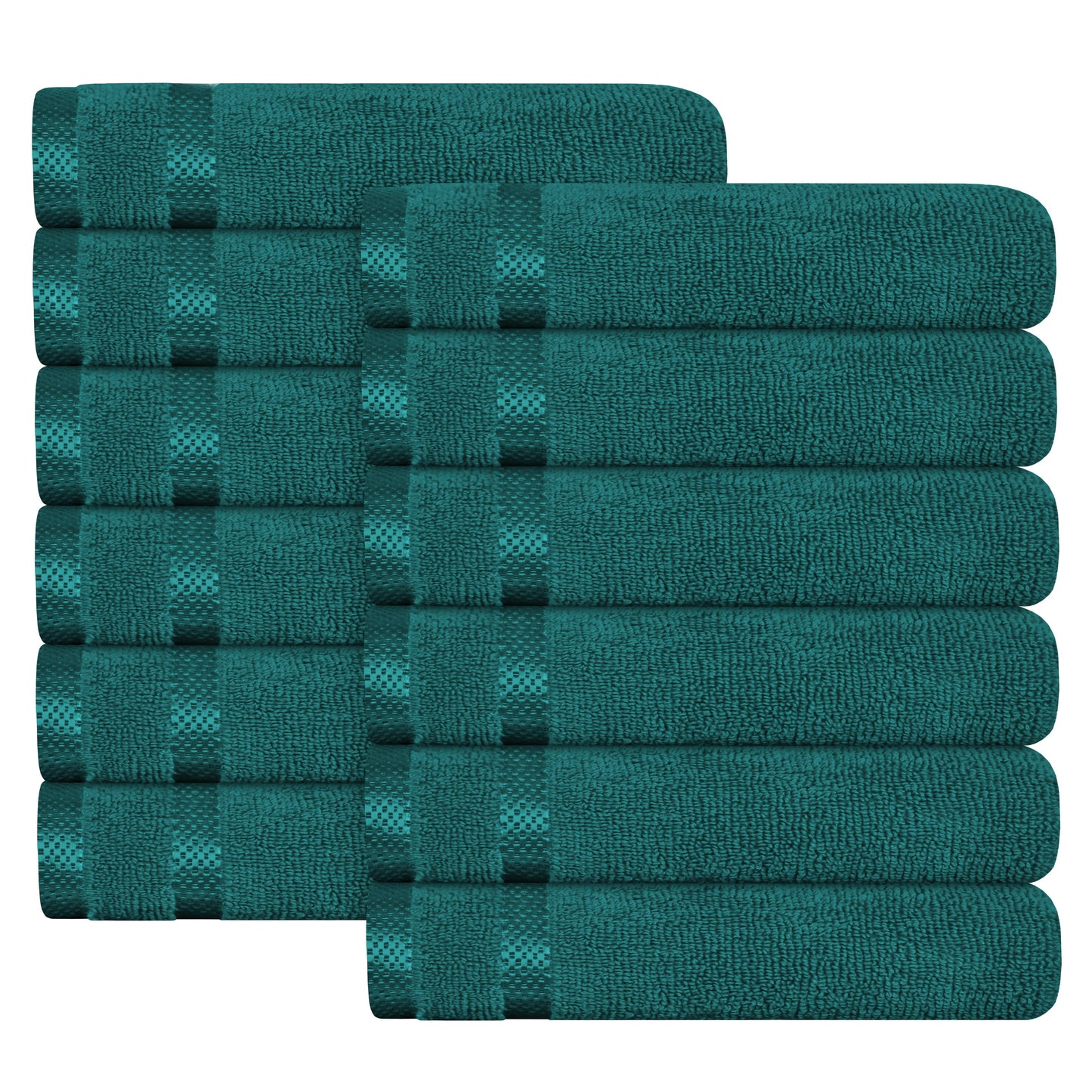 Belmont Jade Green Stripe Towel Set neatly arranged, highlighting the luxurious texture and elegant jade green colour.