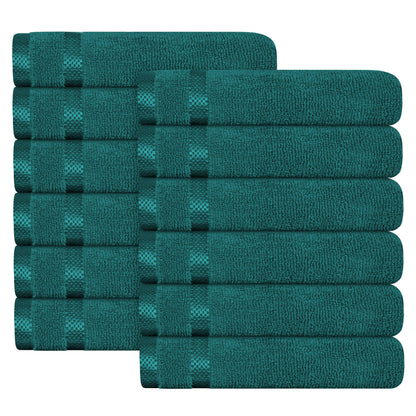Belmont Jade Green Stripe Towel Set neatly arranged, highlighting the luxurious texture and elegant jade green colour.