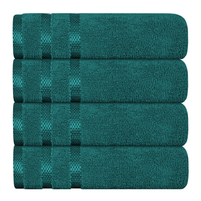 Set of face cloths from the Belmont Jade Green Stripe Towel Set, ideal for cleansing, featuring a lush jade green design for a sophisticated touch.