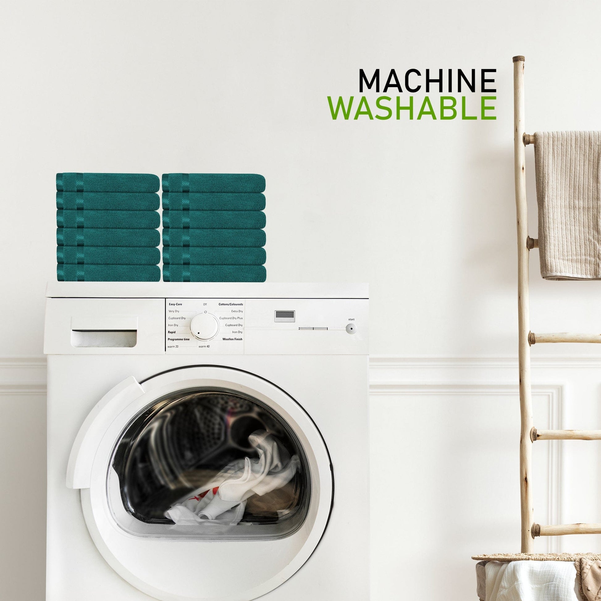 Stylish Belmont 10 piece towel set in jade green, highlighting the luxurious design and superior quality of 100% cotton essentials for any bathroom.