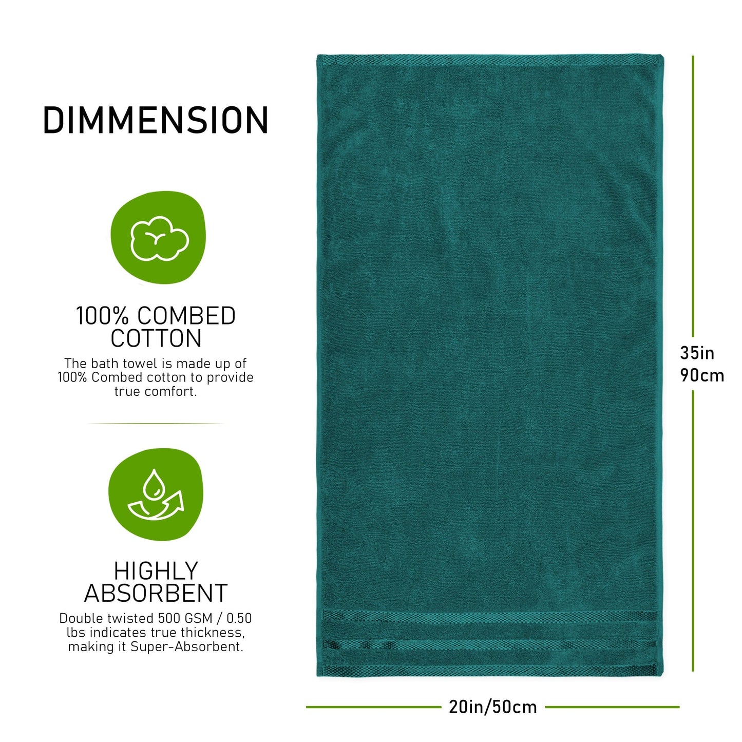 Jade green stripe detail featured on the Belmont Towels, highlighting the stylish design and supreme absorbency of this luxury cotton towel set.