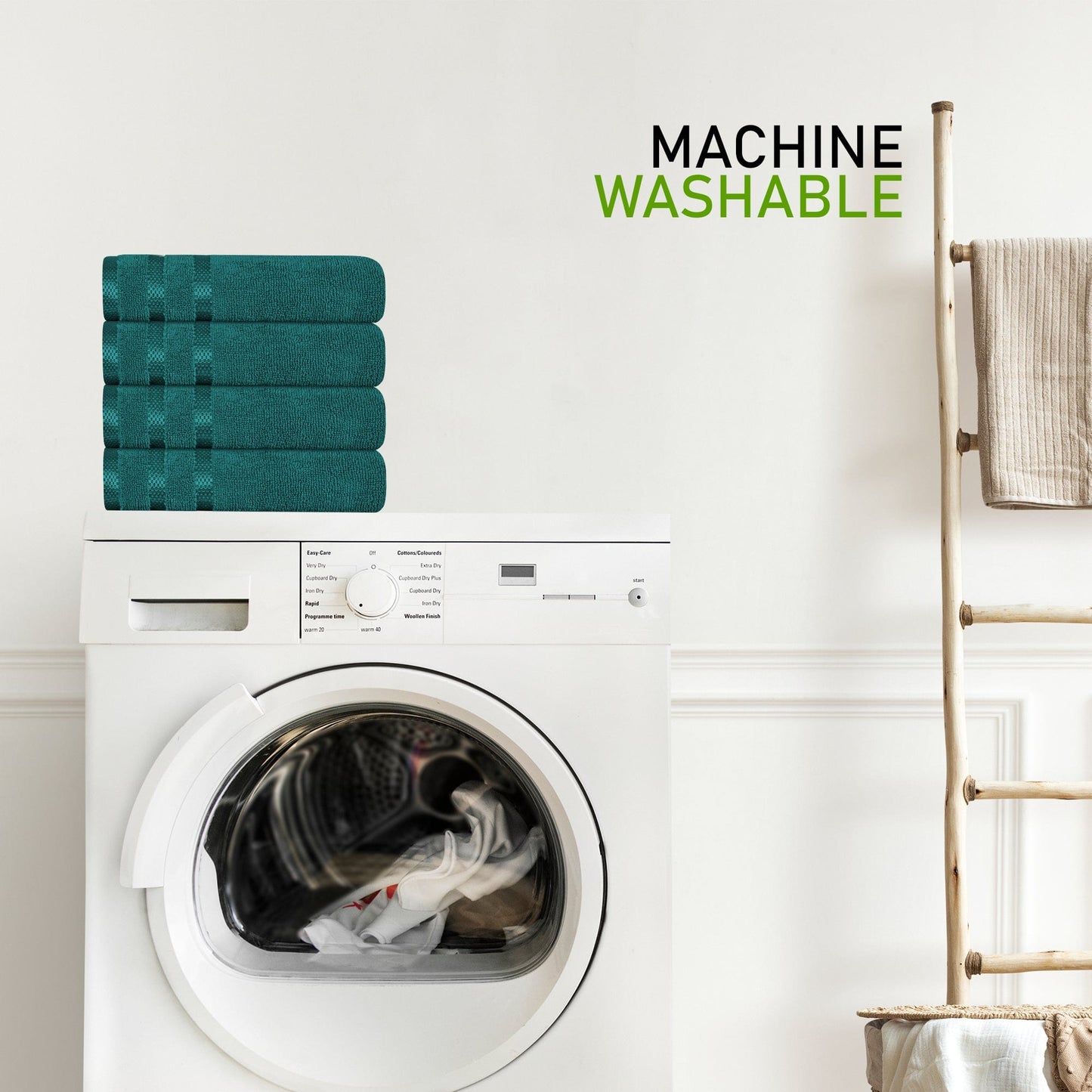 Elegant hand towels from the Belmont Jade Green Stripe Towel Set, providing superior absorbency and a touch of sophistication.