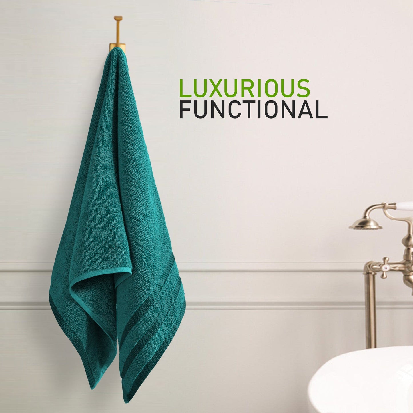 Complete 10-piece Belmont Jade Green Stripe Towel Bale featuring an upscale design, perfect for luxurious home or hotel bathrooms.