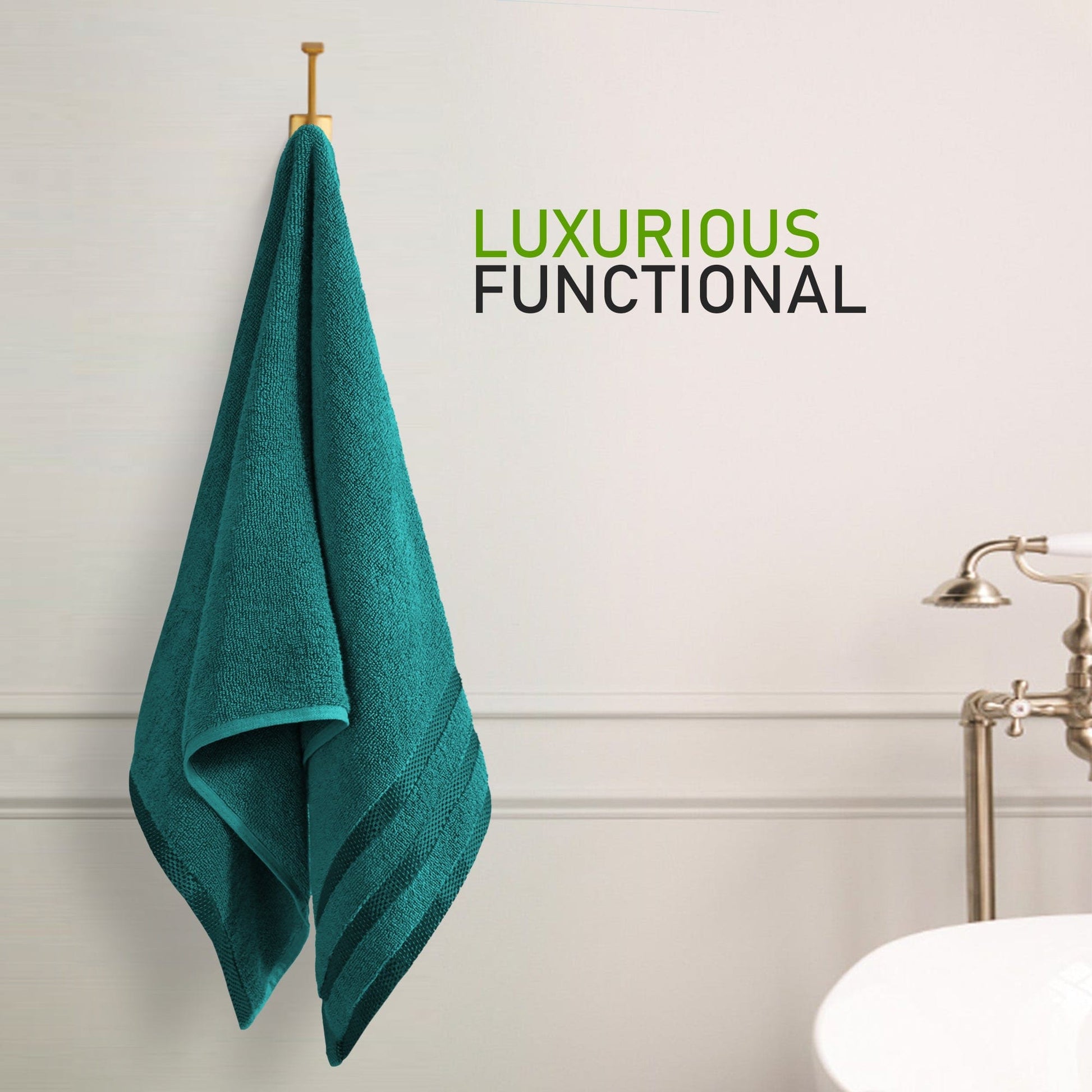 Complete 10-piece Belmont Jade Green Stripe Towel Bale featuring an upscale design, perfect for luxurious home or hotel bathrooms.