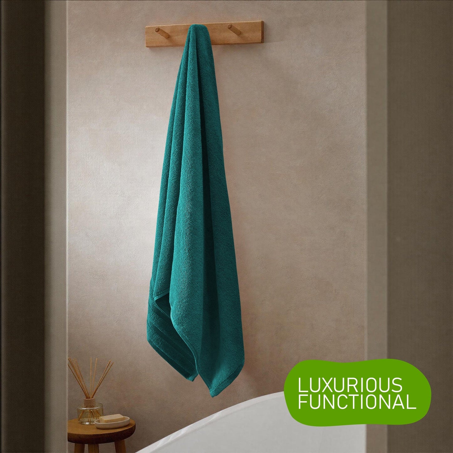Complete 10 Piece Bale Set of Belmont Jade Green Stripe Towels laid out, illustrating versatility and practical design suitable for any modern bathroom.