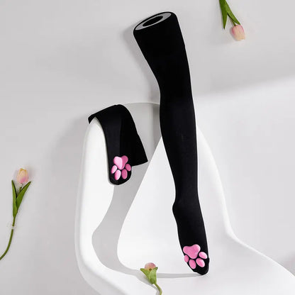 Playful Lolita 3D Cat Claw Sexy Compression Stockings for Women displayed elegantly on a chair with a soft pastel background, showcasing its unique pink cat claw design.