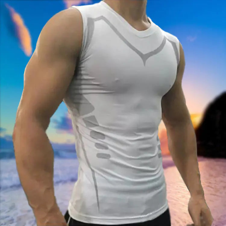 Stylish white athletic tank top with a unique cut and comfortable fit, crafted for peak performance in any physical activity.