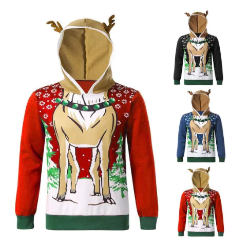 Stunning Christmas Reindeer Hoodie designed for comfortable wear during festive gatherings, blending style with seasonal cheer.