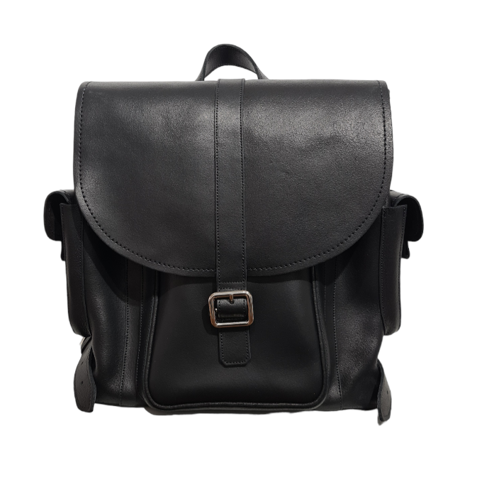 Handmade Men's Black Leather Tannery Backpack showcasing luxurious craftsmanship with adjustable straps and multiple pockets, a perfect blend of style and practicality for discerning gentlemen.