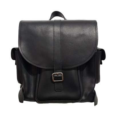Handmade Men's Black Leather Tannery Backpack showcasing luxurious craftsmanship with adjustable straps and multiple pockets, a perfect blend of style and practicality for discerning gentlemen.