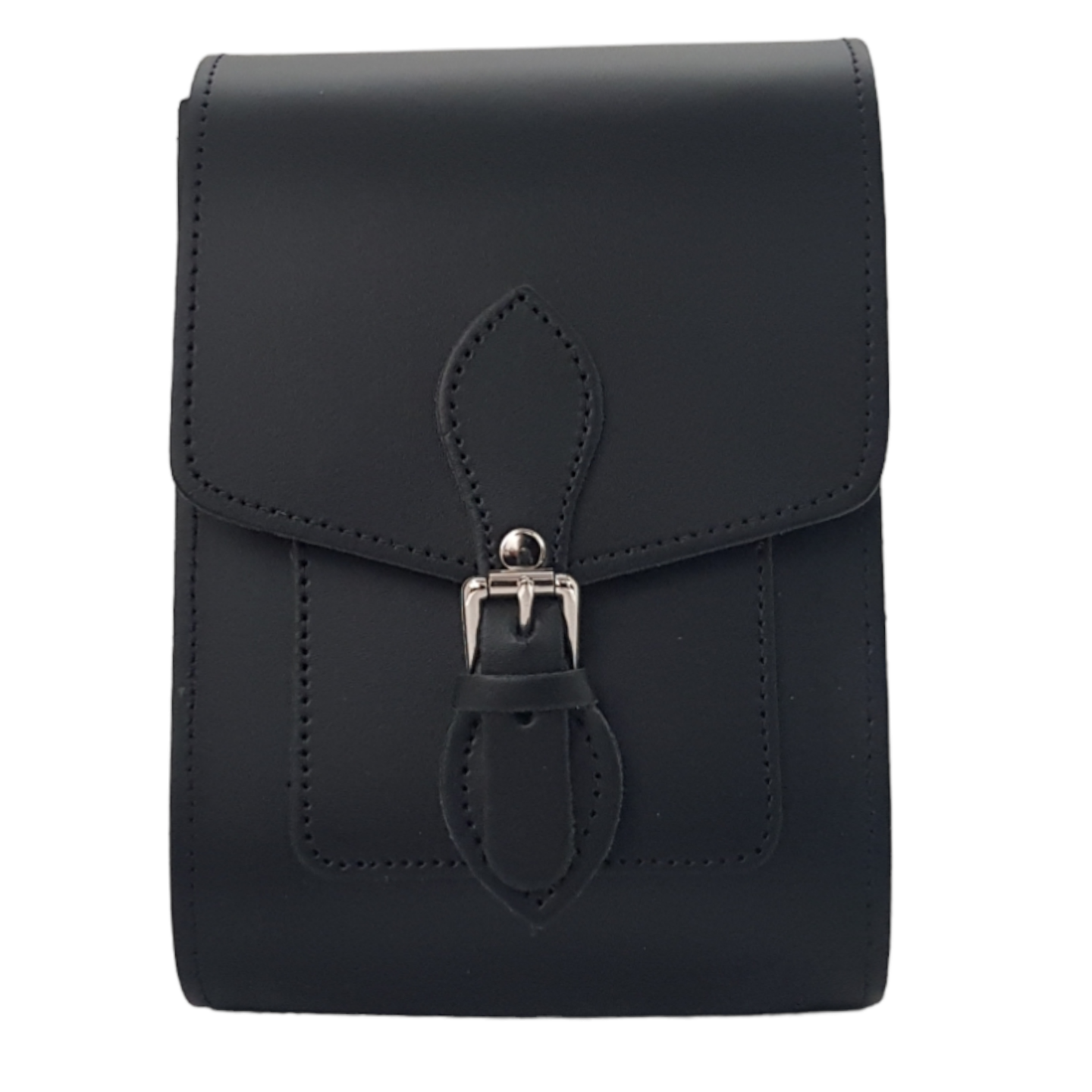 Close-up of the premium leather texture of the Handmade Leather Festival Phone Bag, highlighting its exquisite craftsmanship and sophisticated black finish.