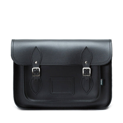 Luxury Handmade Leather Satchel in black showcasing premium quality craftsmanship with adjustable strap, ideal for both professional and casual settings.