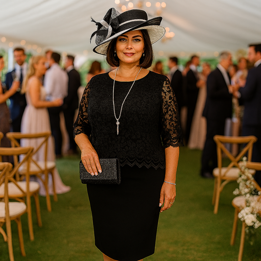 Evening Dress with Lace Overlay Top